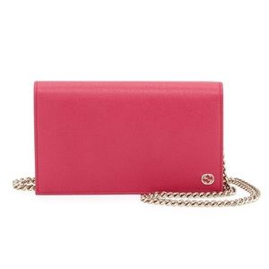 Gucci Betty Leather Chain Wallet, Hot Pink